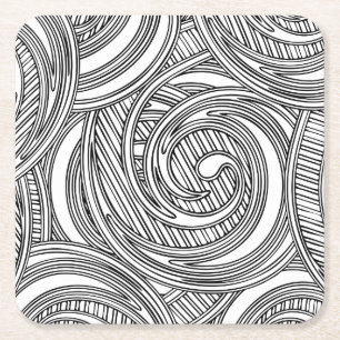 Japan inspired design with black and white swirls  square paper coaster