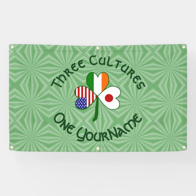 Japan Ireland USA Shamrock Flag Personalised  Banner (Horizontal)