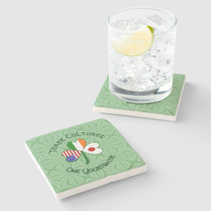 Japan Ireland USA Shamrock Flag Personalised Stone Coaster