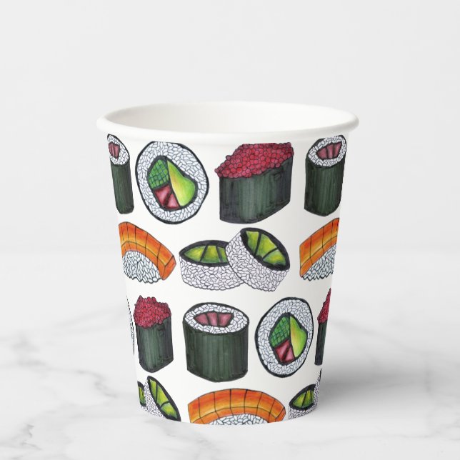 Japan Japanese Food Sushi Maki Rolls Restaurant Paper Cups (Front)