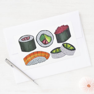 Japan Japanese Food Sushi Maki Rolls Restaurant Rectangular Sticker