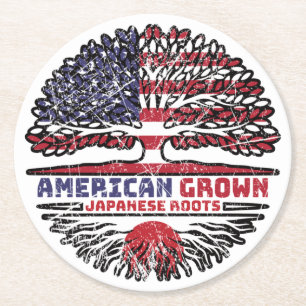Japan Japanese US American USA United States Tree Round Paper Coaster