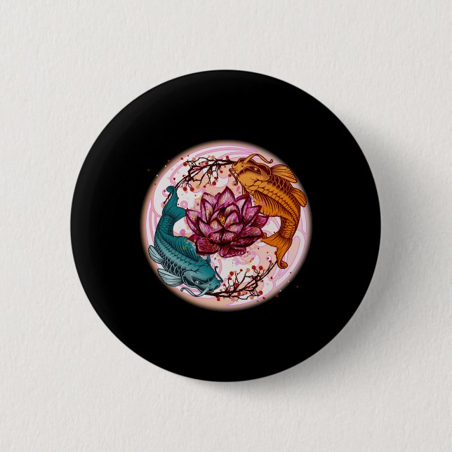 Japan Koi Fish Anime Water Lily Pastel Goth 6 Cm Round Badge (Front)