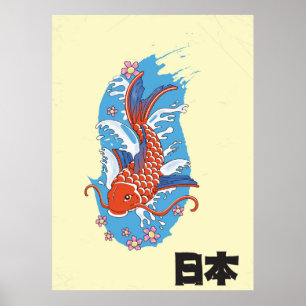 Japan Koi fish vintage poster