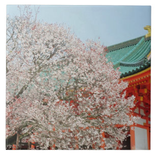 Japan, Kyoto. Cherry blossom of Shinto Tile