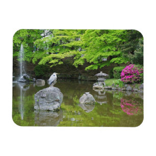 Japan, Kyoto. Heron in fresh green leaves Magnet