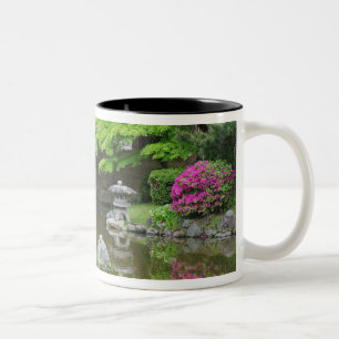 Japan, Kyoto. Heron in fresh green leaves Two-Tone Coffee Mug