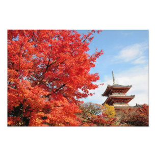 Japan, Kyoto. Kiyomizu temple in Autumn colour Photo Print
