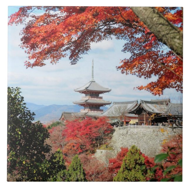 Japan, Kyoto. Kiyomizu temple in Autumn colour Tile (Front)