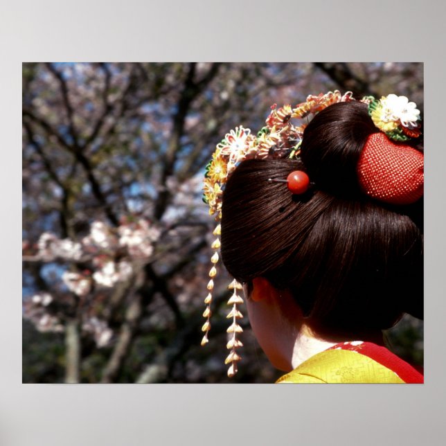 Japan, Kyoto. Rear view close-up of geisha's Poster (Front)