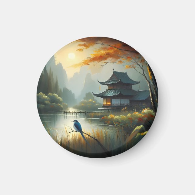 Japan Lake Bird 1 - Canvas Magnet (Front)