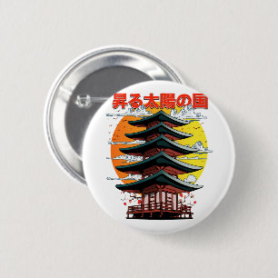 japan, land of the rising sun temple logo 6 cm round badge