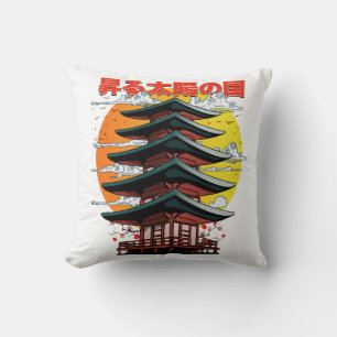 japan, land of the rising sun temple logo cushion