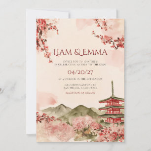 Japan Landscape Mountain Sakura Wedding Invitation