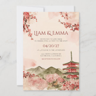 Japan Landscape Mountain Sakura Wedding Invitation