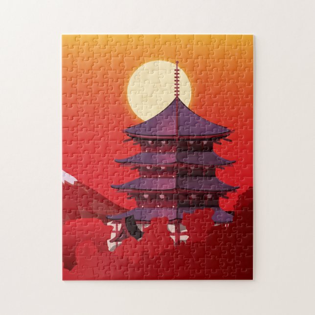 Japan landscape travel cartoon jigsaw puzzle (Vertical)