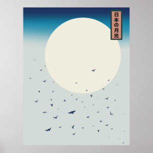 Japan moonlight swallows poster