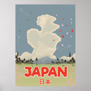 Japan Mount Fiji vintage style cartoon Poster