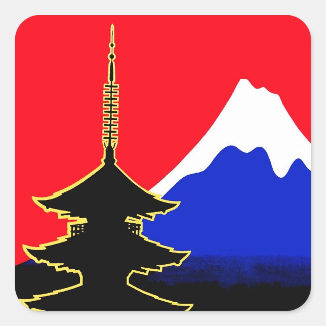 Japan, Mount Fuji and Tree Square Sticker (Front)