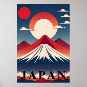 Japan Mount Fuji Geometric Travel Red Sun Poster