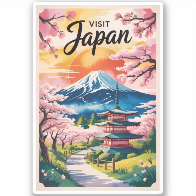 Japan Mount Fuji Illustration Travel Art Vintage (Front)