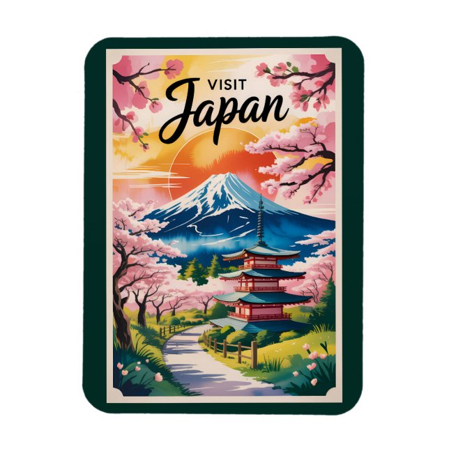 Japan Mount Fuji Illustration Travel Art Vintage Magnet (Vertical)