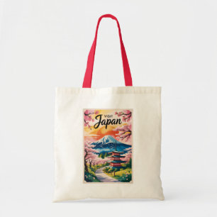 Japan Mount Fuji Illustration Travel Art Vintage Tote Bag