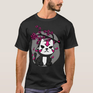 Japan Oni Mask Cat Cherry Blossom T-Shirt