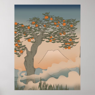 Japan Orange tree in the mist Poster
