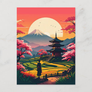 Japan Pagoda Cherry Blossoms Travel Souvenir Postcard