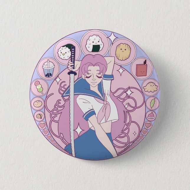 Japan Pink Anime Schoolgirl Art Nouveau 6 Cm Round Badge (Front)
