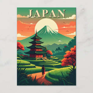 Japan Retro Travel Pagoda and Mount Fuji Postcard