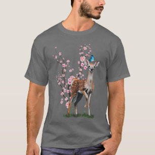 Japan Sakura Cherry Blossom Sika Deer Japanese  T-Shirt