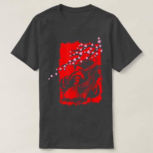 Japan Sakura Fish Cherry Blossom Tree Japanese Art T-Shirt (Design Front)