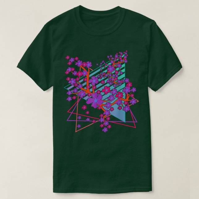 Japan Sakura Flower Vaporwave 80s Retro Art Cherry T-Shirt (Design Front)