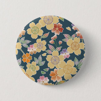 Japan, Sakura, Kimono, Origami, Chiyogami, Flower, 6 Cm Round Badge