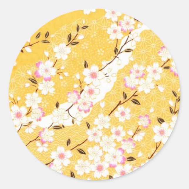 Japan, Sakura, Kimono, Origami, Chiyogami, Flower, Classic Round Sticker (Front)