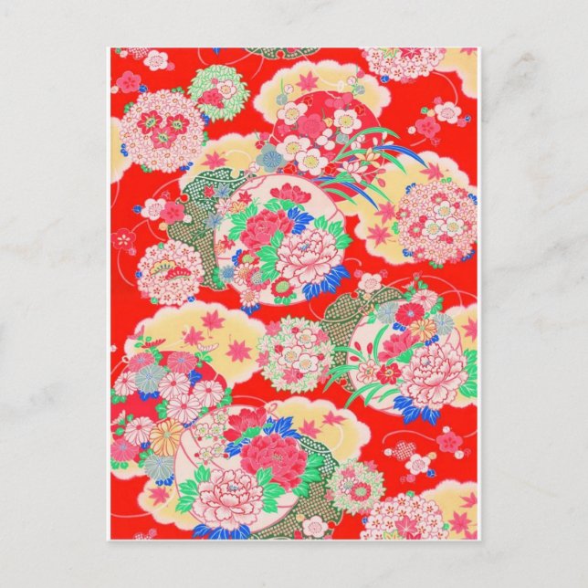 Japan, Sakura, Kimono, Origami, Chiyogami, Flower, Postcard (Front)