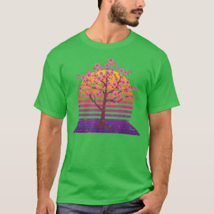Japan Sakura Retro 80s Art Vaporwave Sunset Cherry T-Shirt