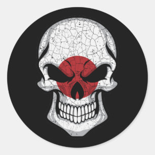 Japan Smiling Skull Flag Classic Round Sticker