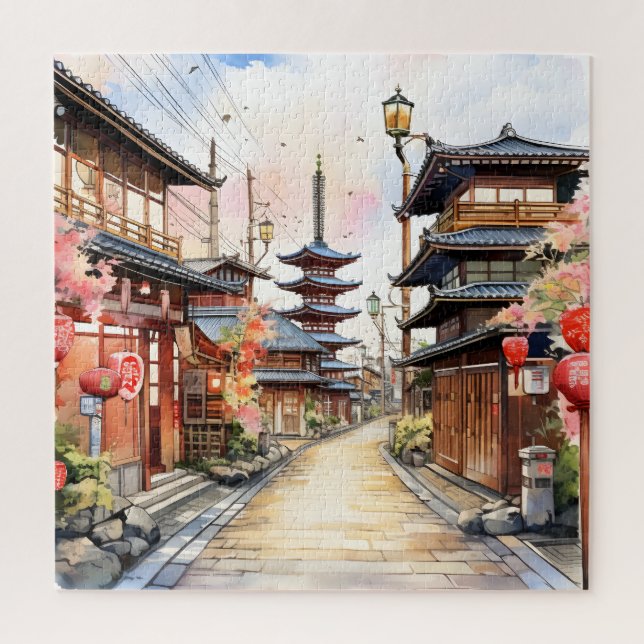 Japan street cosy spring watercolor jigsaw puzzle (Vertical)
