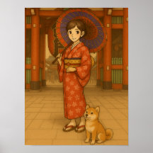 Japan Stroll – Kimono Girl and Shiba dog Art