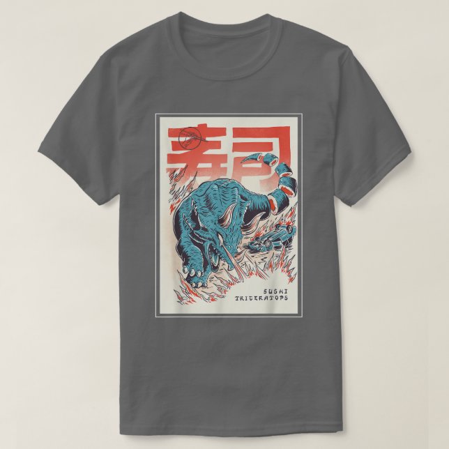 Japan Sushi Dinosaur Triceratops Japanese Food Ani T-Shirt (Design Front)