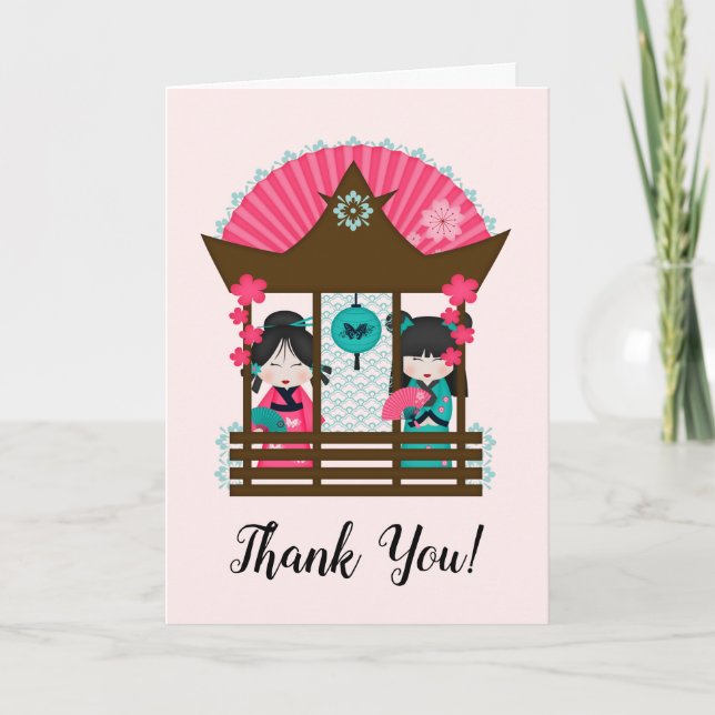 Japan Thank You Kimono Girls Fan Card (Front)