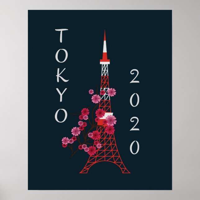 Japan Tokyo 2020 Sakura & Tower Poster (Front)