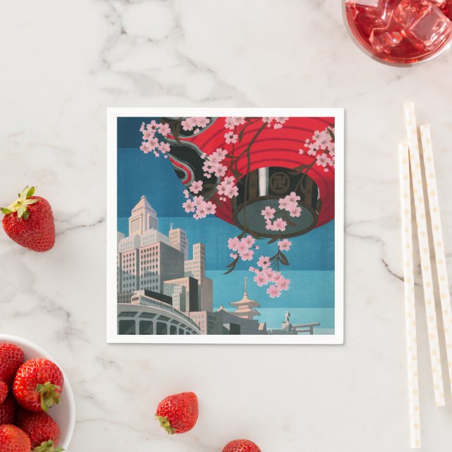 Japan Tokyo Vintage Japanese Travel Poster Napkin (Insitu)