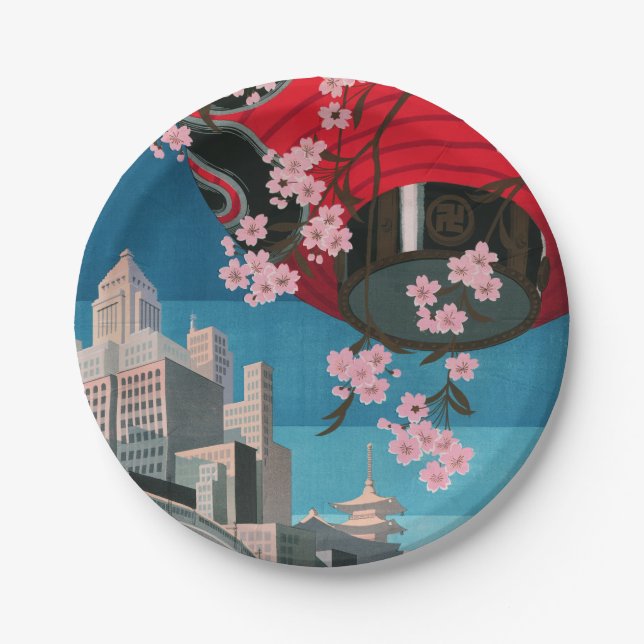 Japan Tokyo Vintage Japanese Travel Poster Paper Plate (Front)
