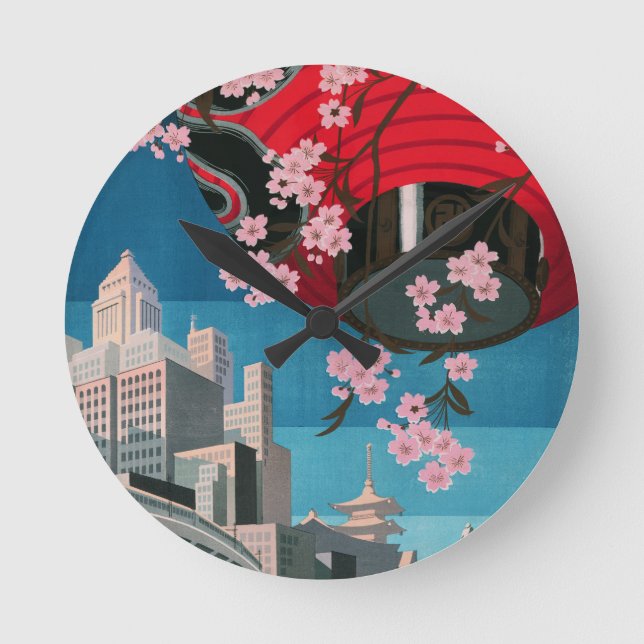 Japan Tokyo Vintage Japanese Travel Poster Round Clock (Front)