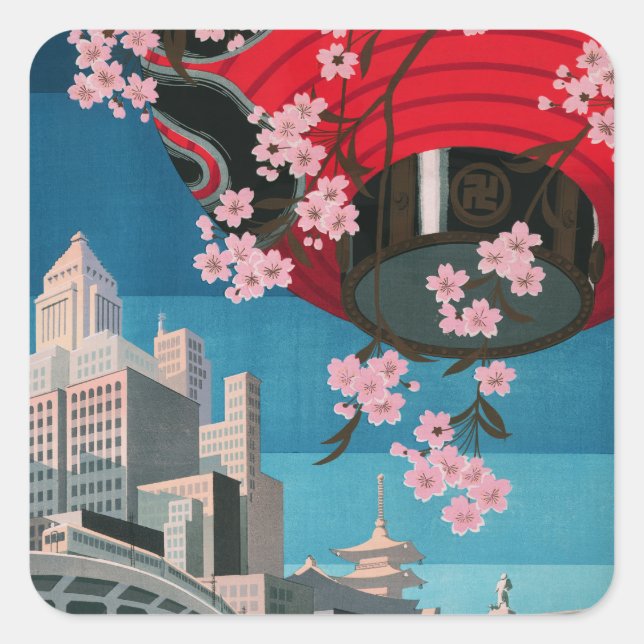 Japan Tokyo Vintage Japanese Travel Poster Square Sticker (Front)