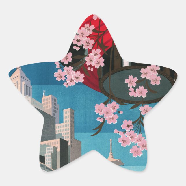 Japan Tokyo Vintage Japanese Travel Poster Star Sticker (Front)